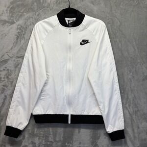 Nike Bomber Jacket Mens Small White Zip Woven Unlined Coat Essentials Lightweigh